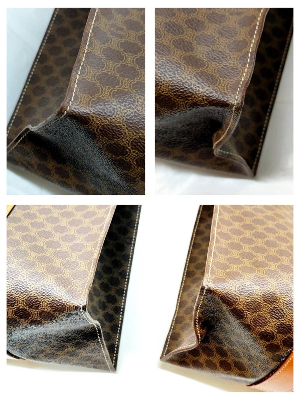 Authentic Celine Macadam Tote Bag Brown PVC Tan Leather Shoulder Bag Vintage - Picture 7 of 16